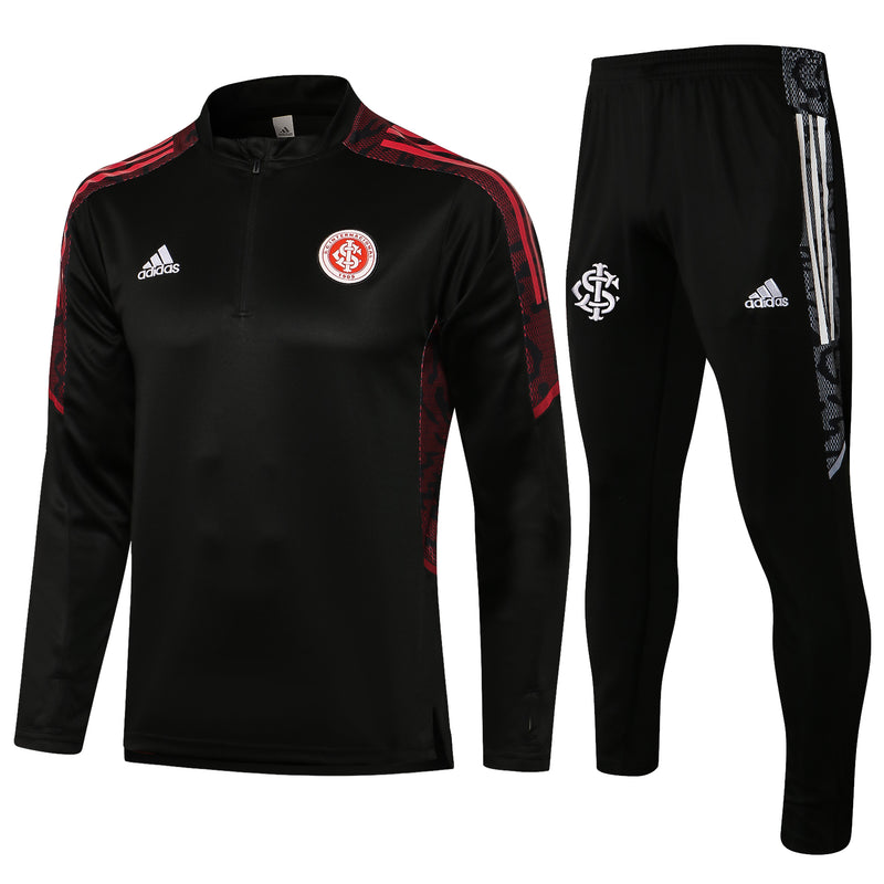 Kit de Treino Internacional 2021/22 Meio Zíper Preto e Vermelho