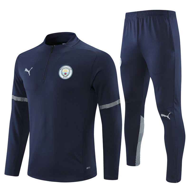 Kit de Treino Manchester City 2021/22 Meio Zíper Azul Escuro