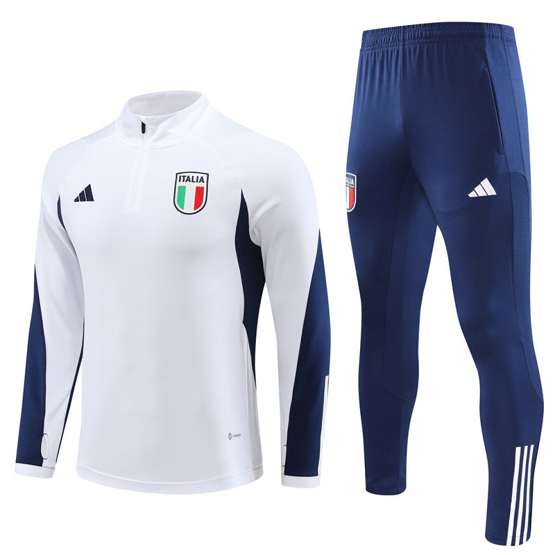 Kit de Treino Itália 2023/24 Meio Zíper Branco e Azul