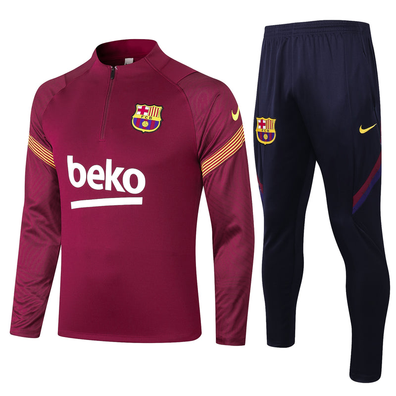 Kit de Treino Barcelona 2020/21 Meio Zíper Vermelho