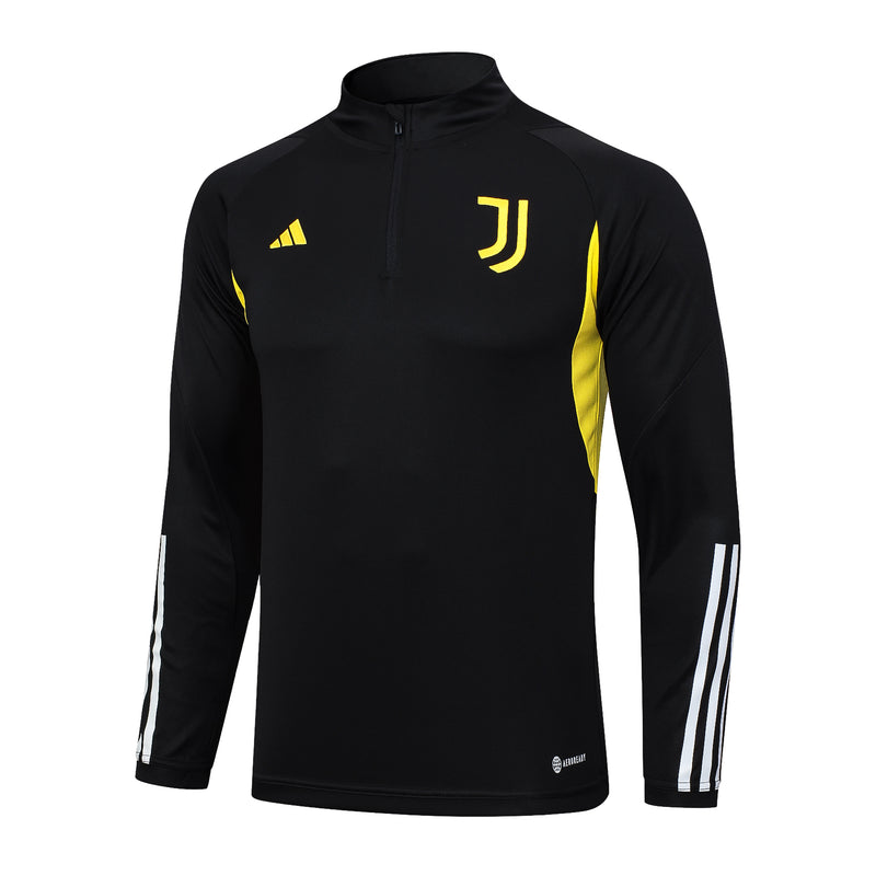 Kit de Treino Juventus 2023/24  Meio Zíper Preto e Amarelo