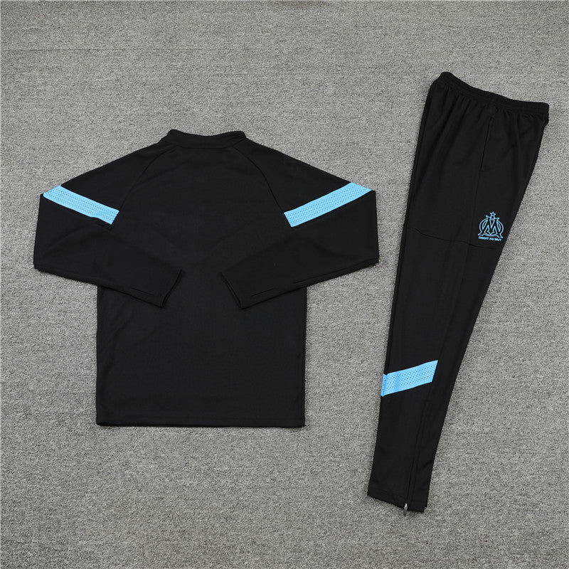 Kit de Treino Olympique de Marseille 2022/23 Meio Zíper Preto e Azul