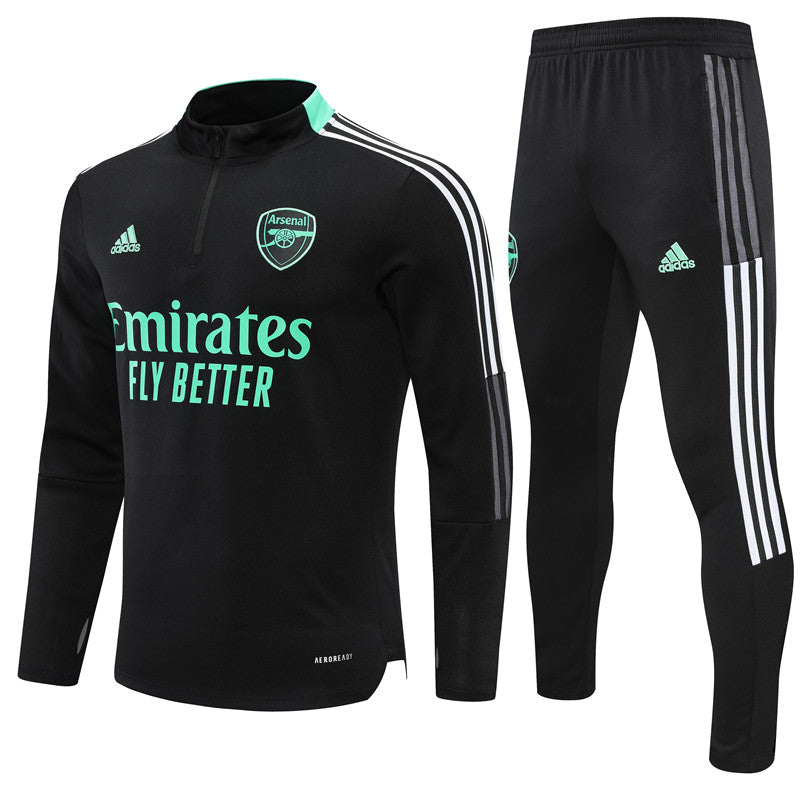 Kit de Treino Arsenal 2021/22 Meio Zíper Preto e Ciano