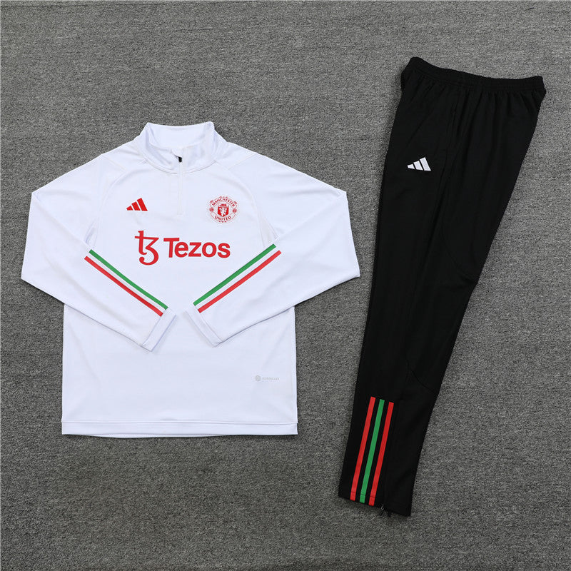 Kit de Treino Manchester United 2023/24 Meio Zíper Branco