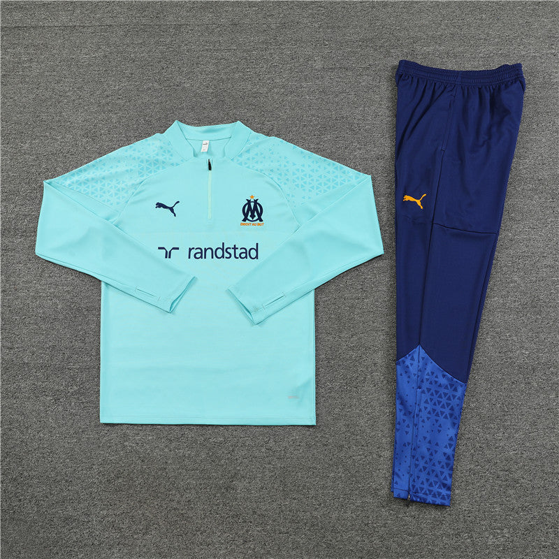 Kit de Treino Olympique de Marseille 2023/24 Meio Zíper Ciano