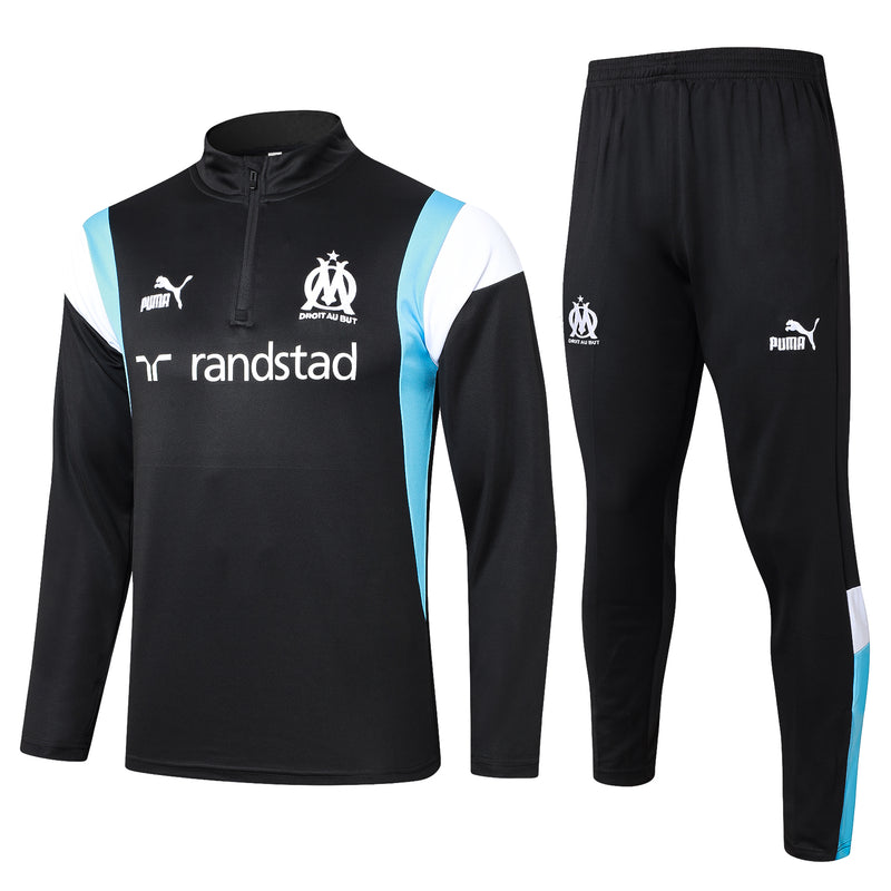 Kit de Treino Olympique de Marseille 2023/24 Meio Zíper Preto