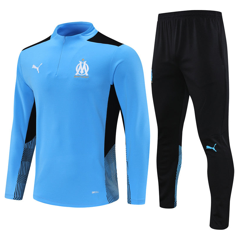 Kit de Treino Olympique de Marseille 2021/22 Meio Zíper Azul e Preto