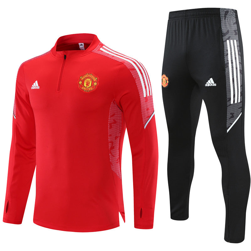 Kit de Treino Manchester United 2021/22 Meio Zíper Vermelho