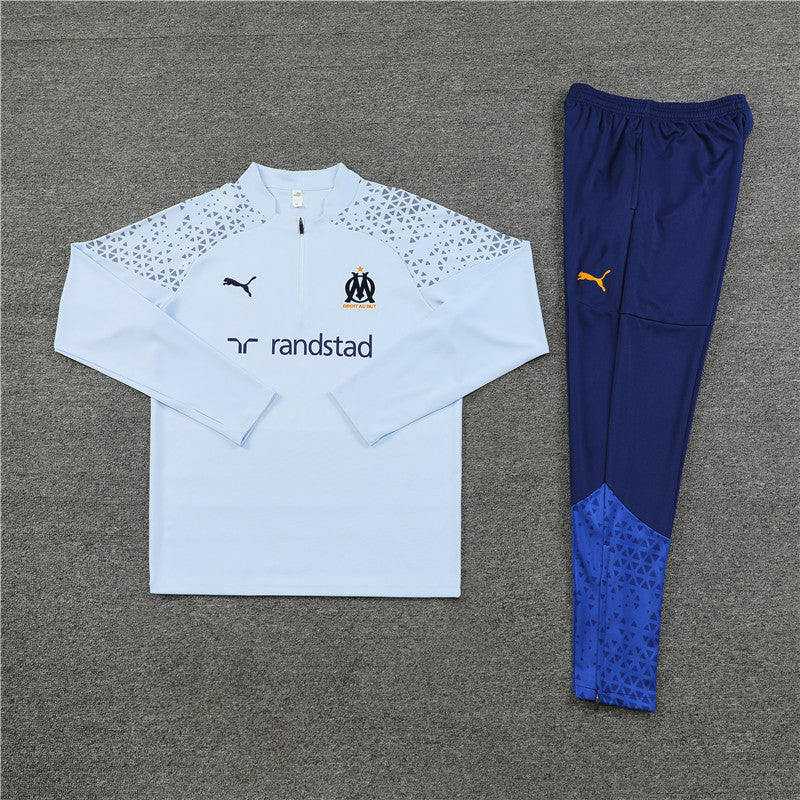 Kit de Treino Olympique de Marseille 2023/24 Meio Zíper Cinza Claro