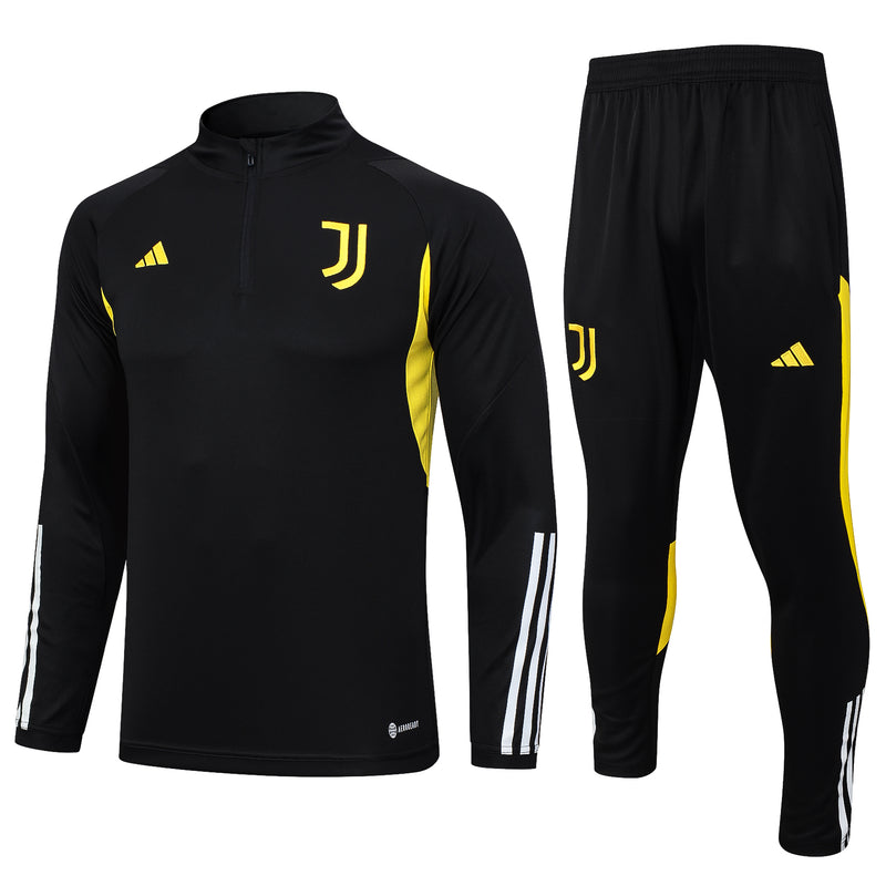 Kit de Treino Juventus 2023/24  Meio Zíper Preto e Amarelo