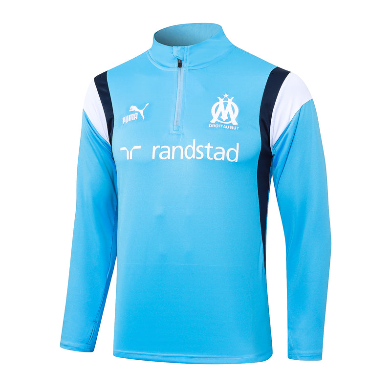 Kit de Treino Olympique de Marseille 2023/24 Meio Zíper Azul