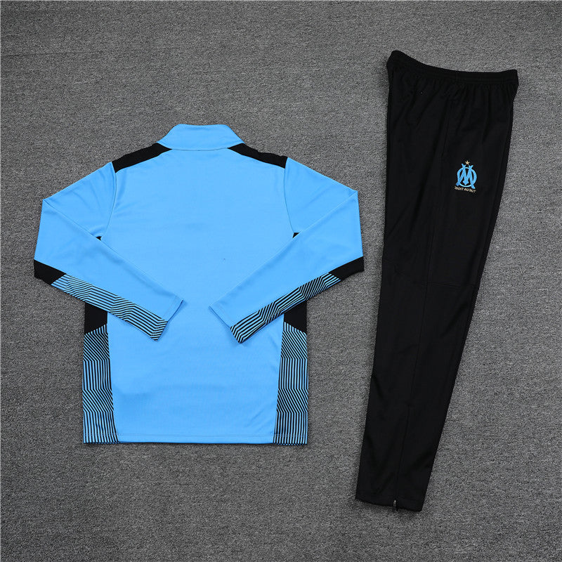 Kit de Treino Olympique de Marseille 2021/22 Meio Zíper Azul e Preto