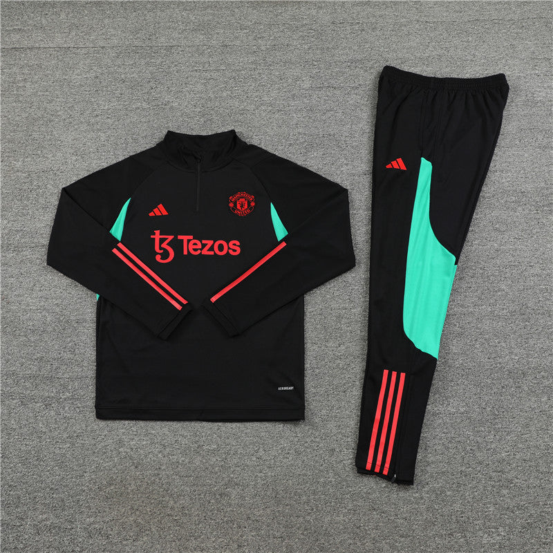 Kit de Treino Manchester United 2023/24 Meio Zíper Preto e Verde