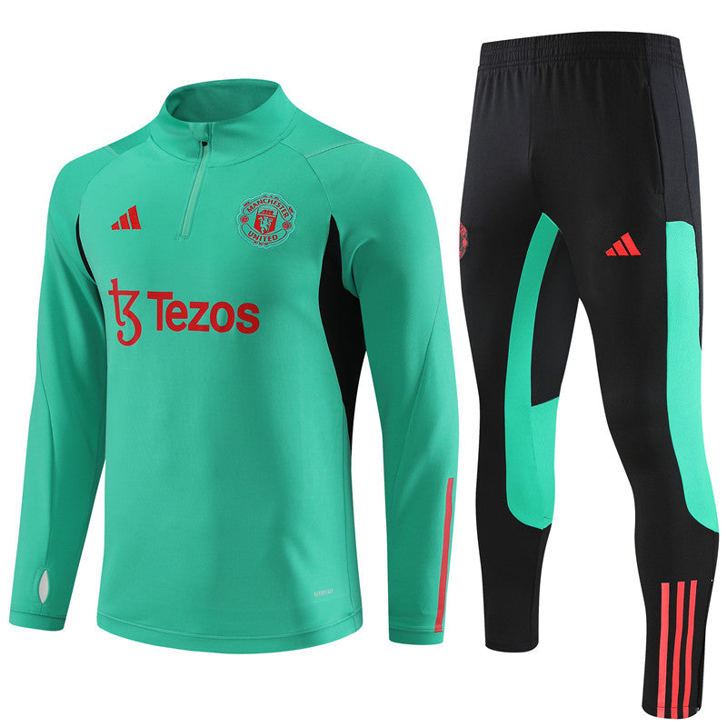 Kit de Treino Manchester United 2023/24 Meio Zíper Verde