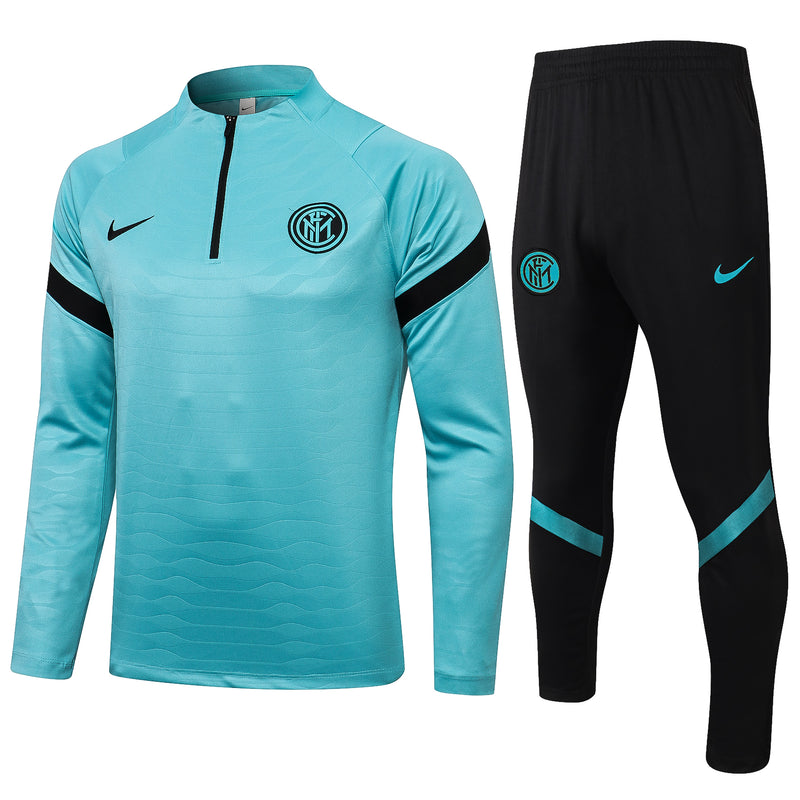 Kit de Treino Inter de Milão 2021/22 Meio Zíper Ciano e Preto