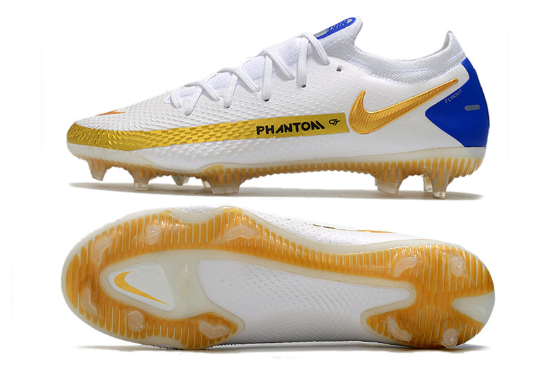 Chuteira Campo Nike Phantom GT2 Elite Branca e Dourada