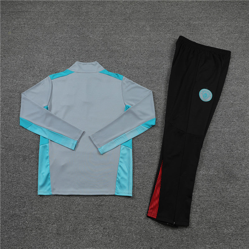 Kit de Treino Manchester City 2021/22 Meio Zíper Cinza e Azul