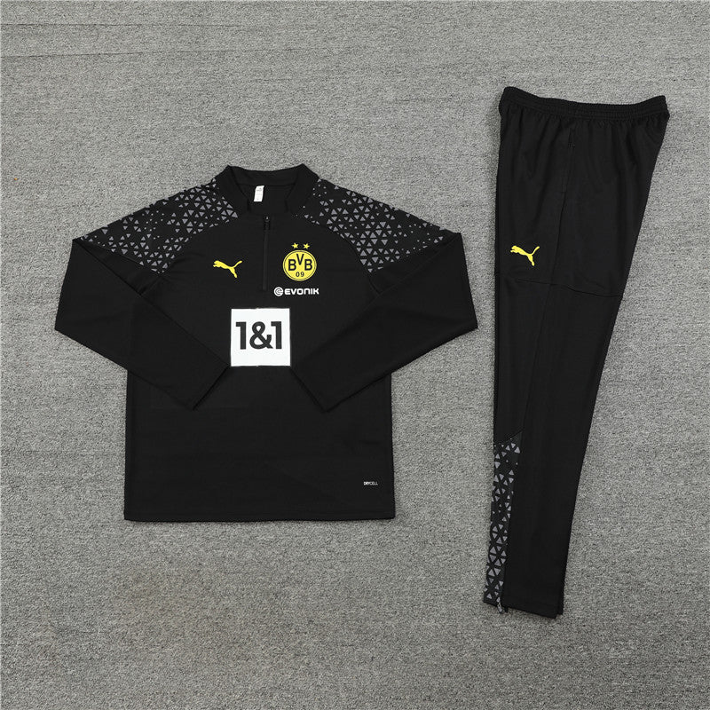 Kit de Treino Borussia Dortmund 2023/24 Meio Zíper Preto