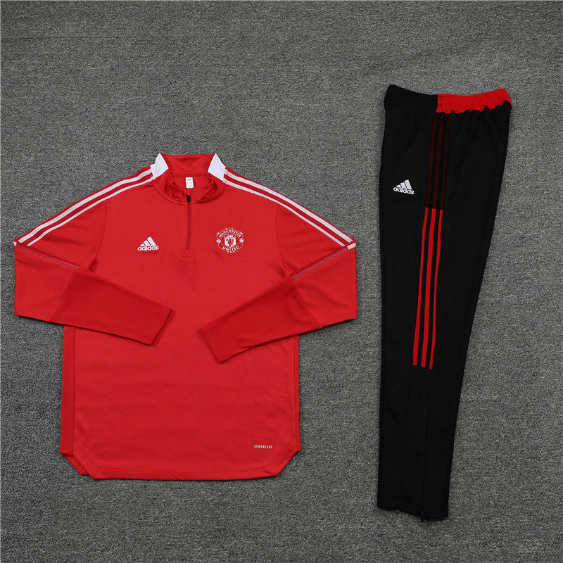 Kit de Treino Manchester United 2021/22 Meio Zíper Vermelho