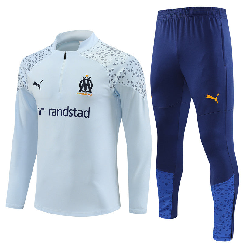 Kit de Treino Olympique de Marseille 2023/24 Meio Zíper Cinza Claro