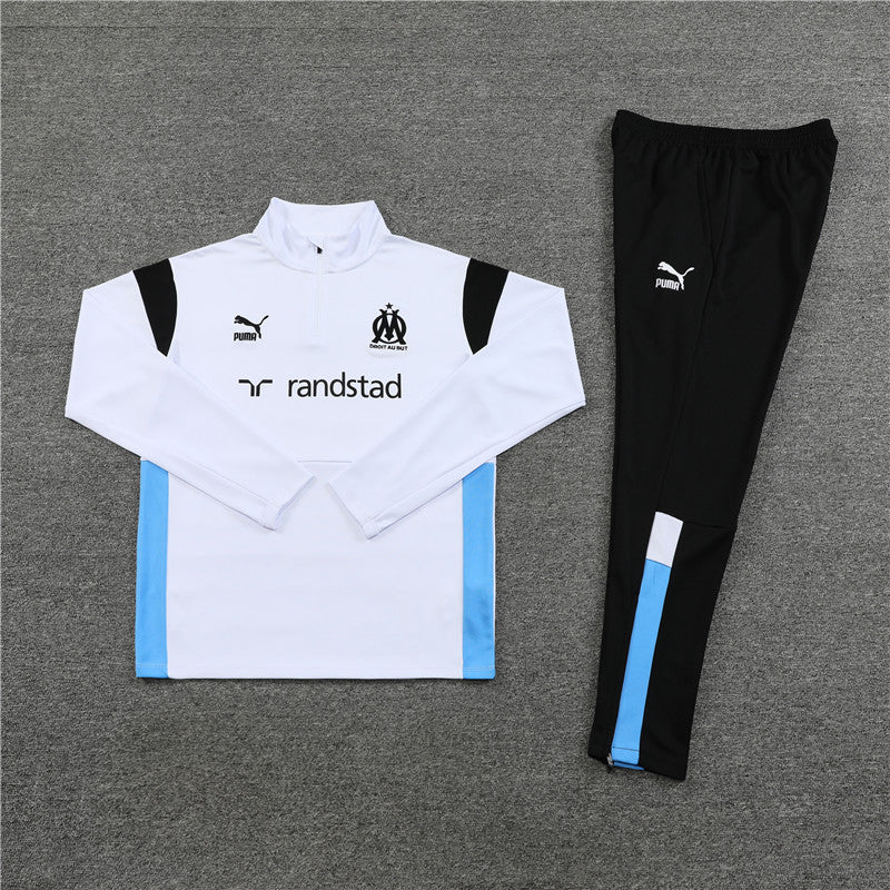 Kit de Treino Olympique de Marseille 2023/24 Meio Zíper Branco