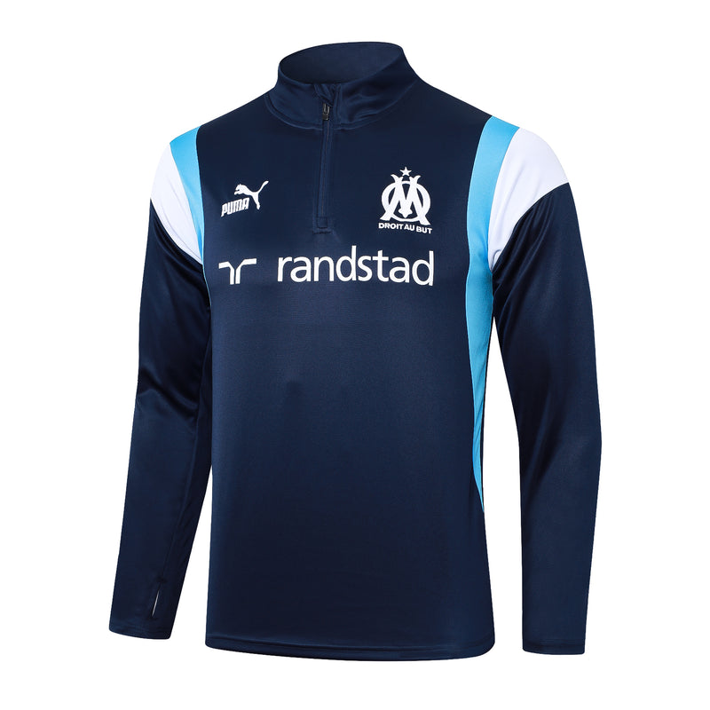 Kit de Treino Olympique de Marseille 2023/24 Meio Zíper Azul Escuro