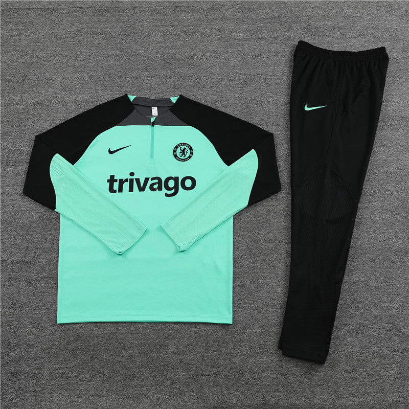 Kit de Treino Chelsea 2023/24 Meio Zíper Ciano e Preto