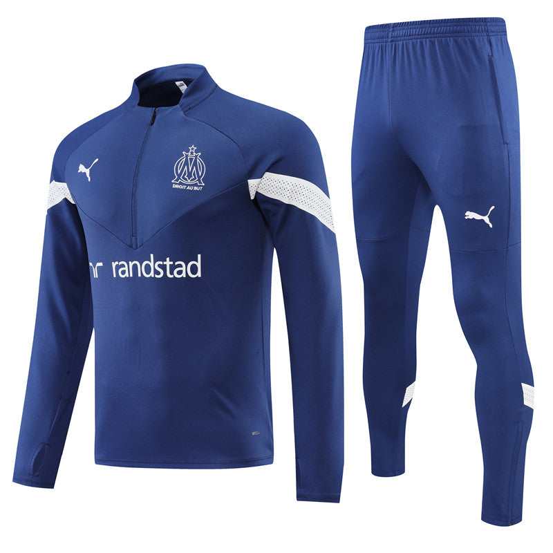 Kit de Treino Olympique de Marseille 2022/23 Meio Zíper Azul Escuro