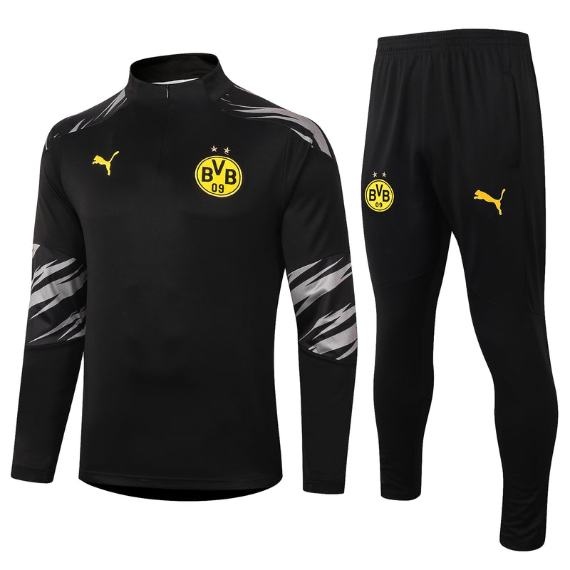 Kit de Treino Borussia Dortmund 2020/21 Meio Zíper Preto