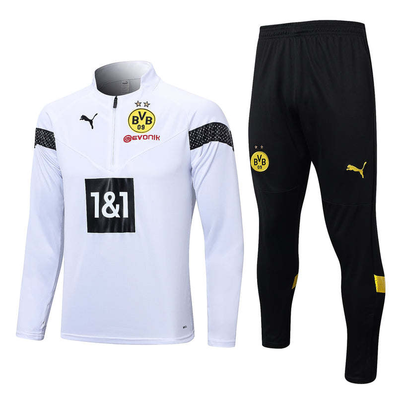 Kit de Treino Borussia Dortmund 2022/23 Meio Zíper Branco