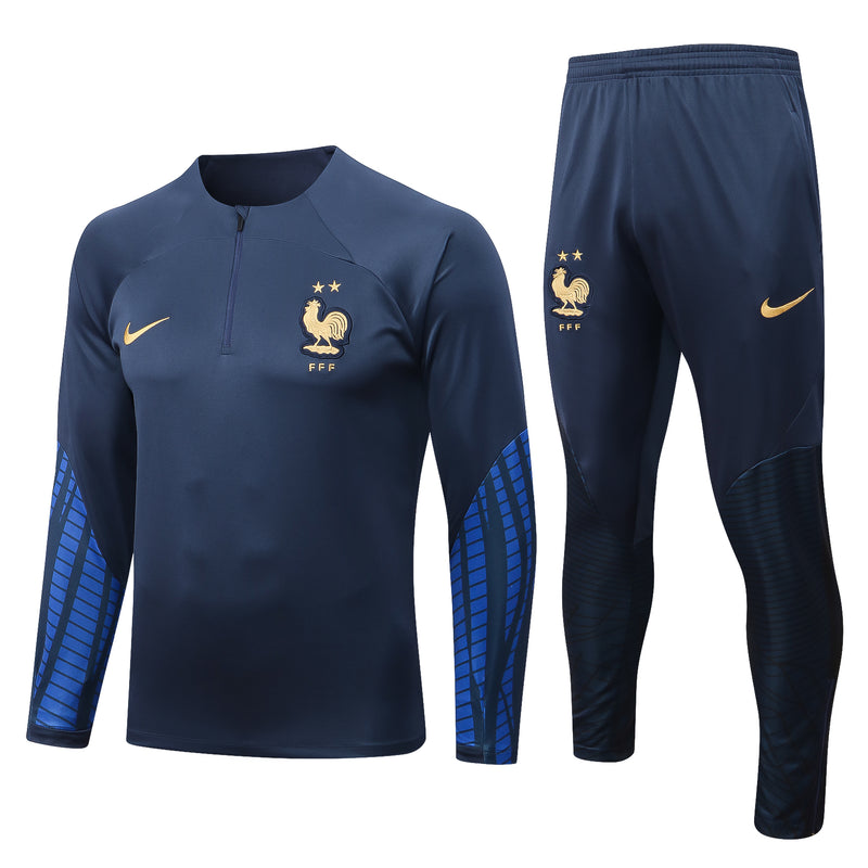 Kit de Treino França 2022/23 Meio Zíper Azul Escuro