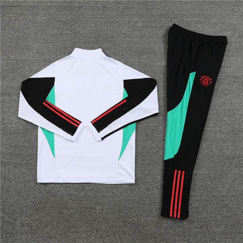 Kit de Treino Manchester United 2023/24 Meio Zíper Branco e Verde