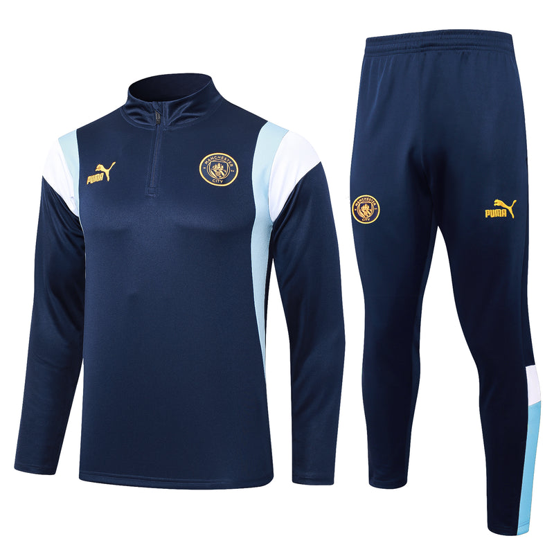 Kit de Treino Manchester City 2023/24 Meio Zíper Azul Escuro