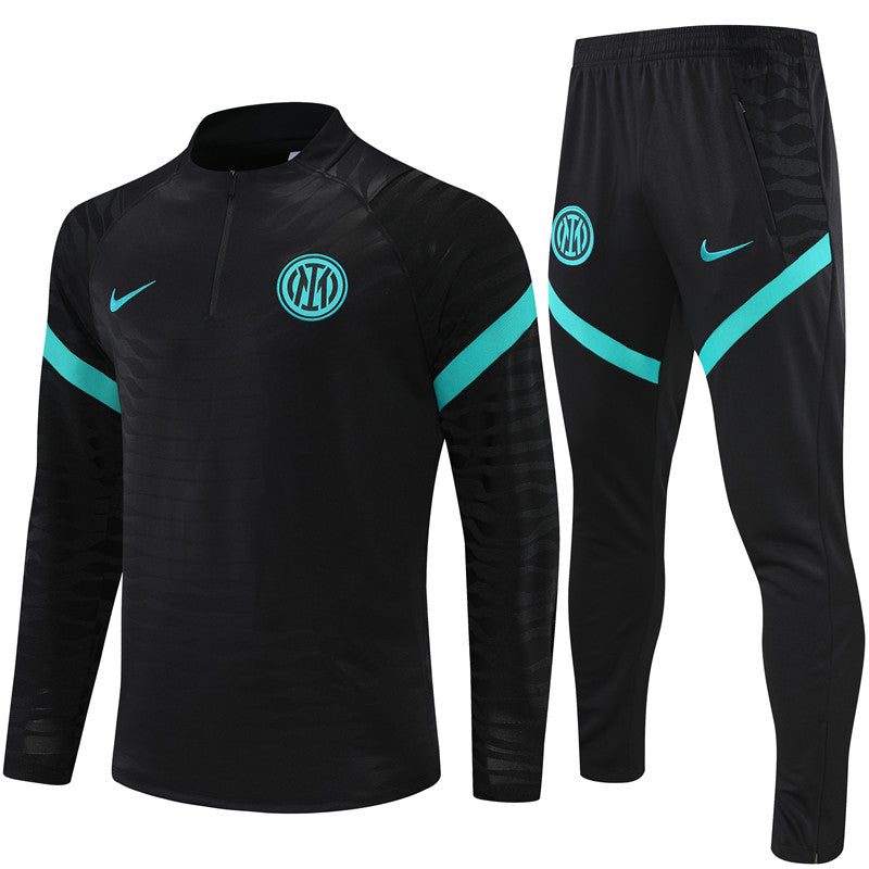 Kit de Treino Inter de Milão 2021/22 Meio Zíper Preto e Azul