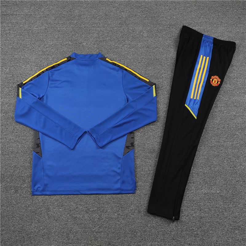 Kit de Treino Manchester United 2021/22 Meio Zíper Azul