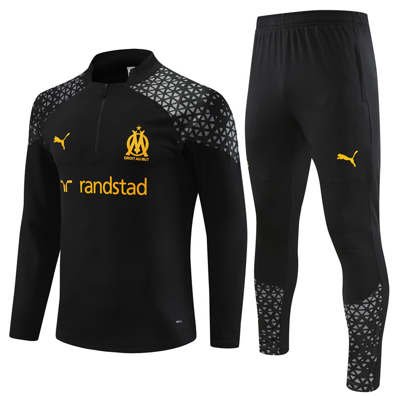 Kit de Treino Olympique de Marseille 2023/24 Meio Zíper Preto