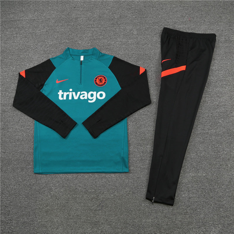 Kit de Treino Chelsea 2021/22 Meio Zíper Verde e Preto