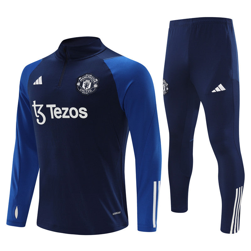 Kit de Treino Manchester United 2023/24 Meio Zíper Azul