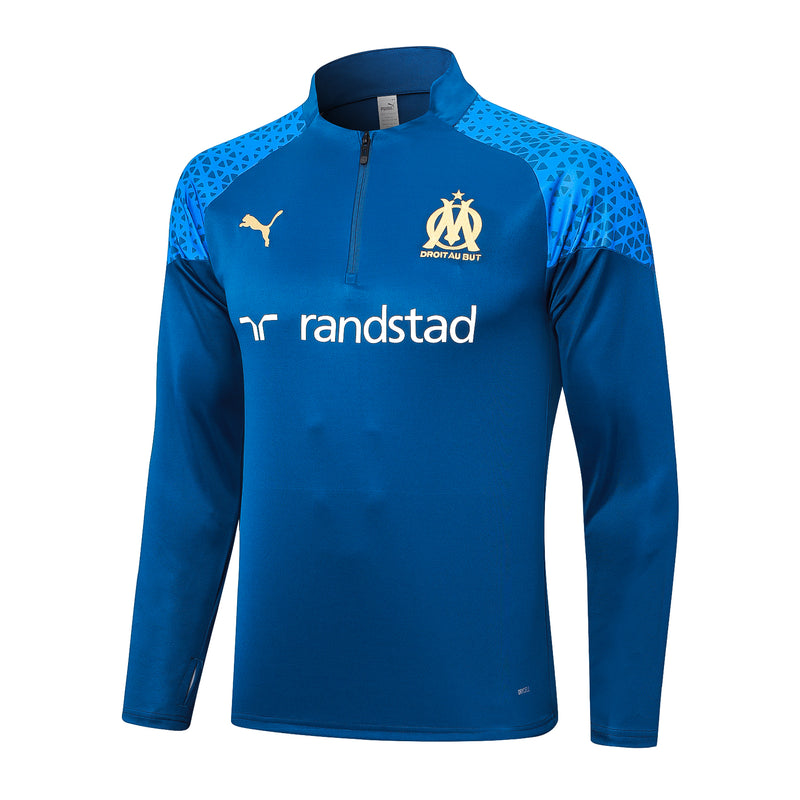 Kit de Treino Olympique de Marseille 2023/24 Meio Zíper Azul