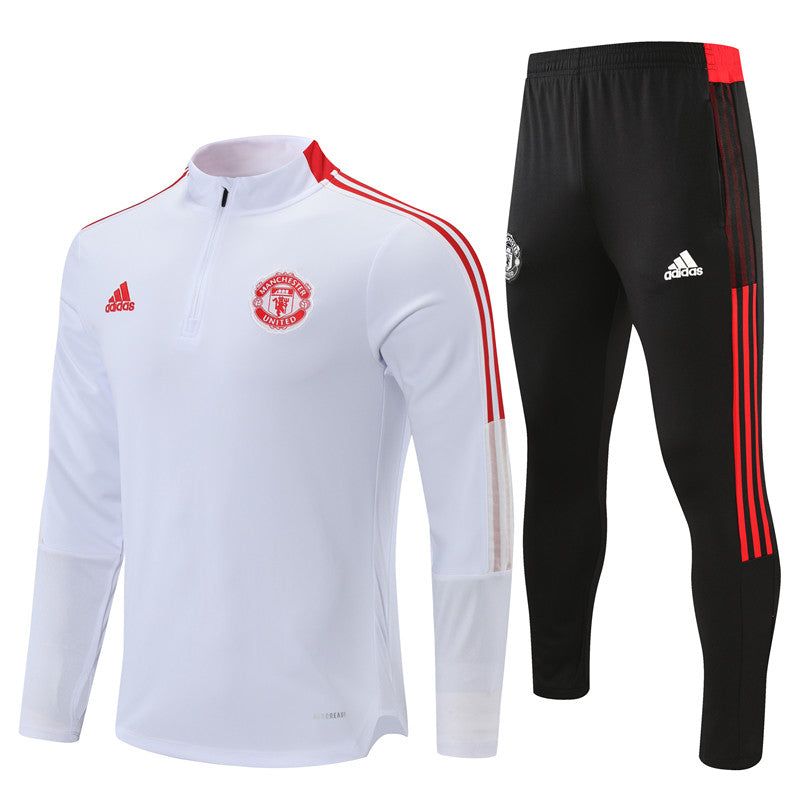 Kit de Treino Manchester United 2021/22 Meio Zíper Branco