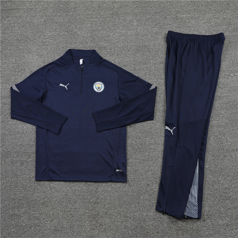 Kit de Treino Manchester City 2021/22 Meio Zíper Azul Escuro