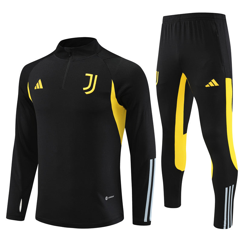 Kit de Treino Juventus 2023/24 Meio Zíper Preto e Amarelo