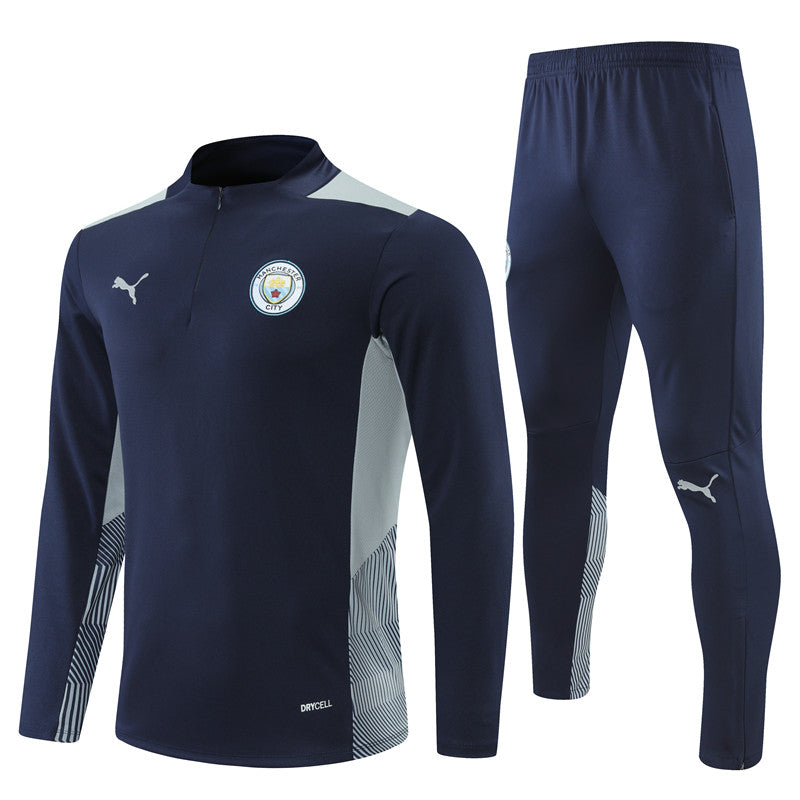 Kit de Treino Manchester City 2021/22 Meio Zíper Azul Escuro