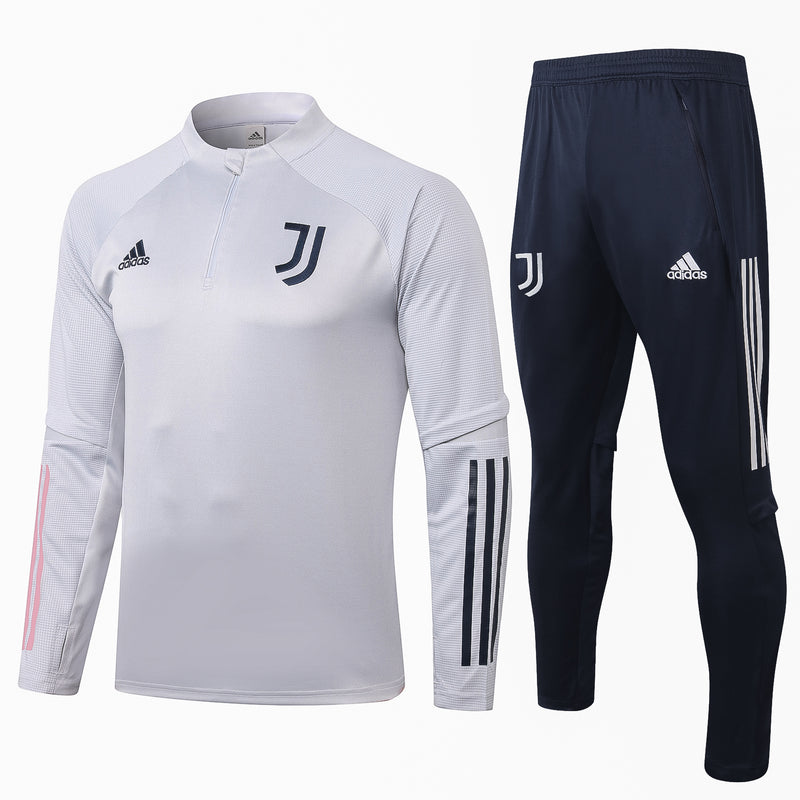 Kit de Treino Juventus 2020/21 Meio Zíper Cinza Claro