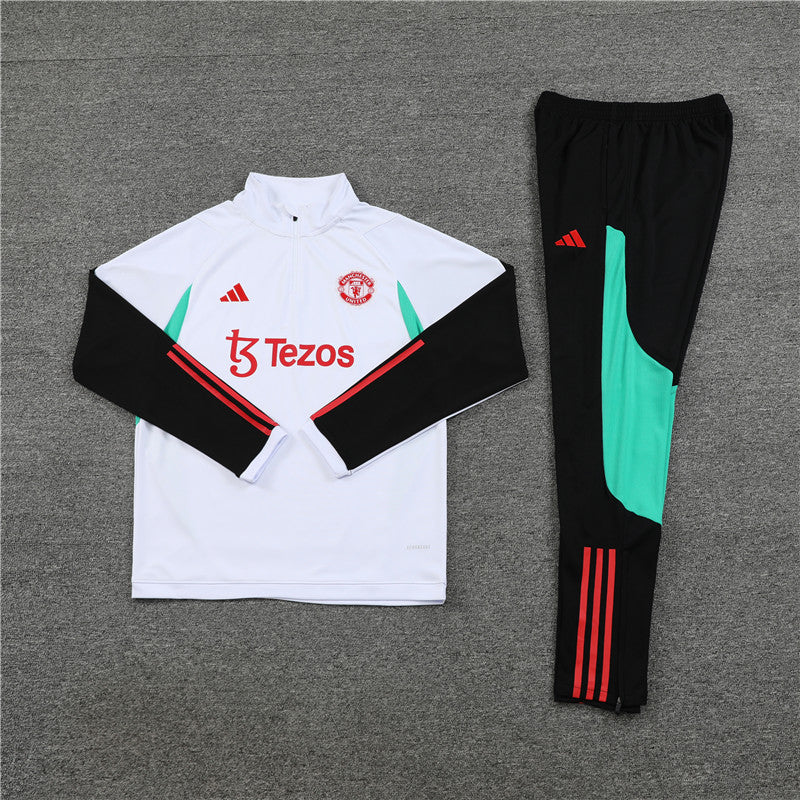 Kit de Treino Manchester United 2023/24 Meio Zíper Branco e Verde