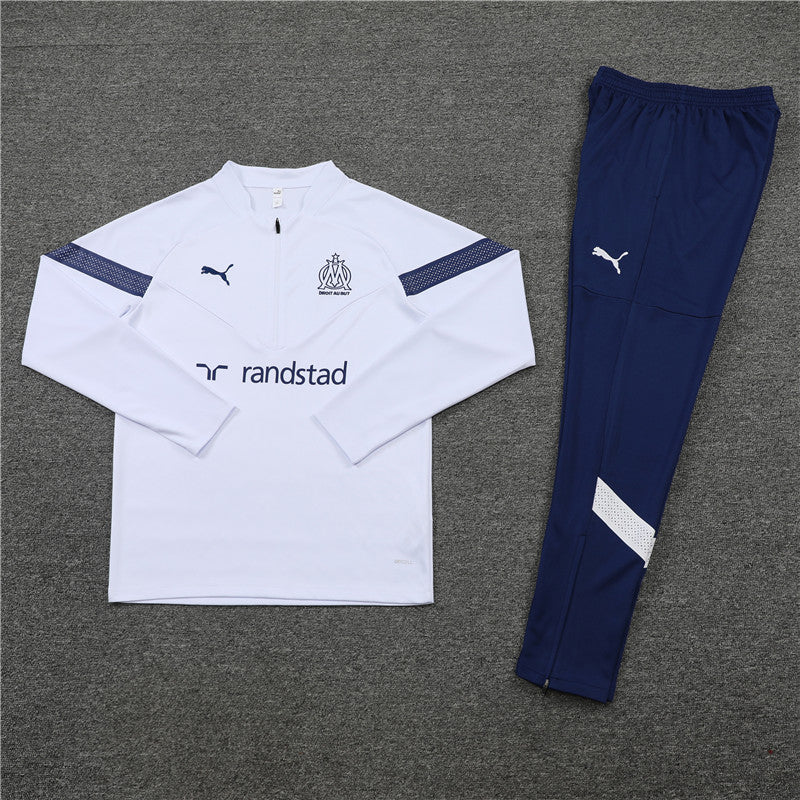 Kit de Treino Olympique de Marseille 2022/23 Meio Zíper Branco