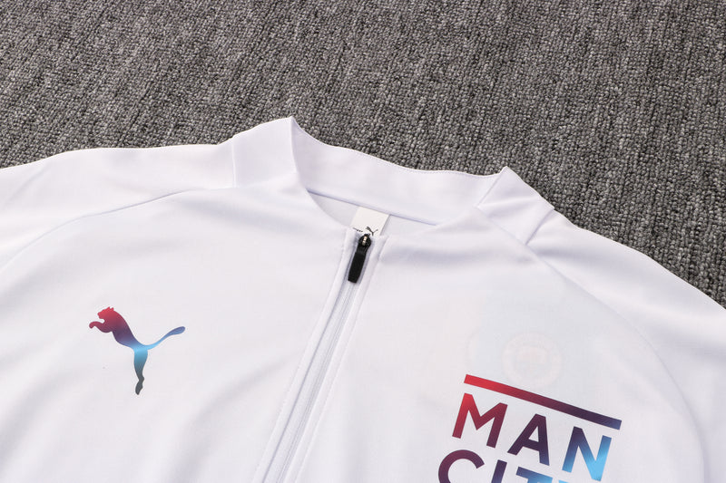 Kit de Treino Manchester City 2021/22 Meio Zíper Branco