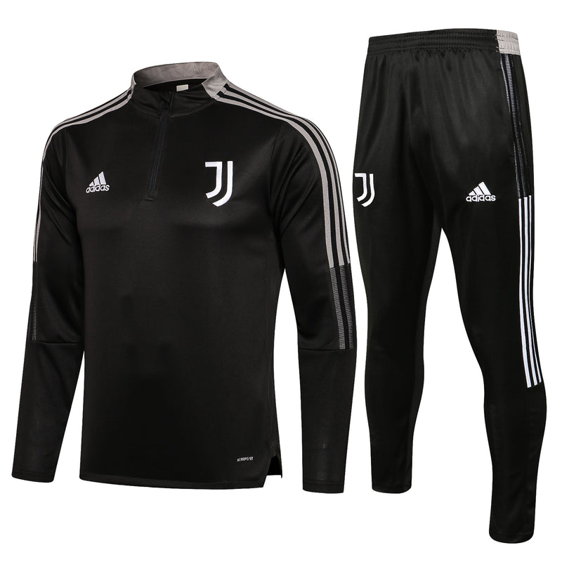 Kit de Treino Juventus 2021/22 Meio Zíper Cinza Escuro