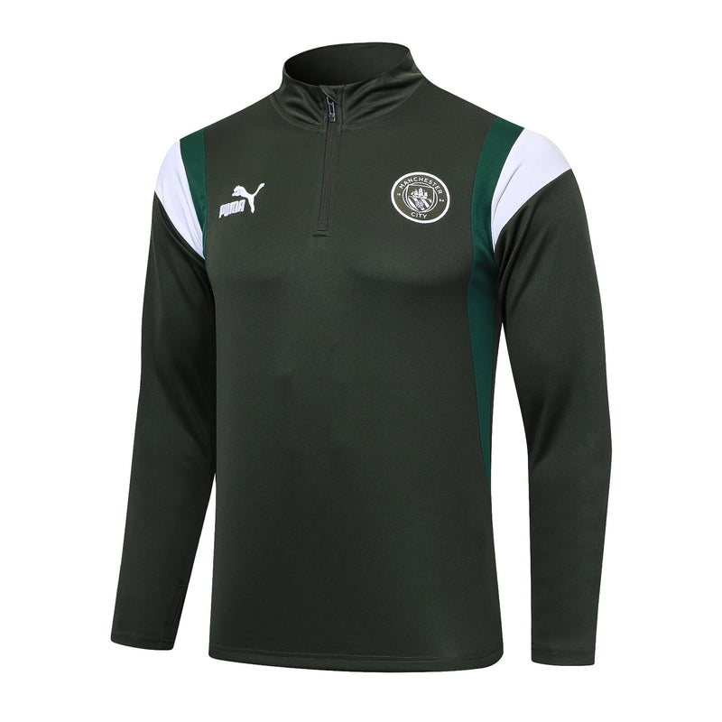 Kit de Treino Manchester City 2023/24 Meio Zíper Verde Escuro